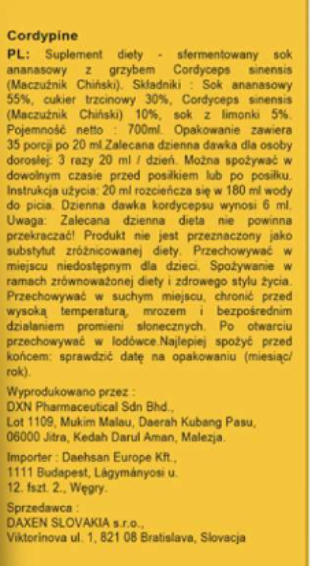 skład cordypine 700 ml